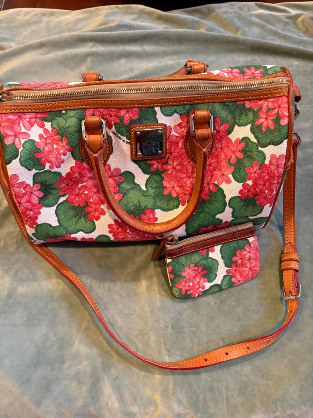Dooney & Bourke Floral Satchel in Pink, Green & Tan